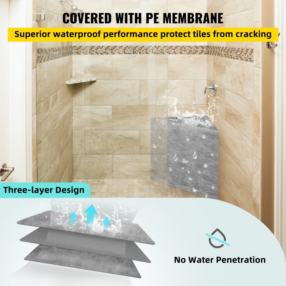 Corner shower seat with solid EPS composite, waterproof membrane, and 440lbs capacity.