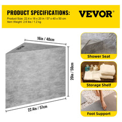 Corner shower seat made of EPS composite with a 440lbs load capacity and waterproof membrane.