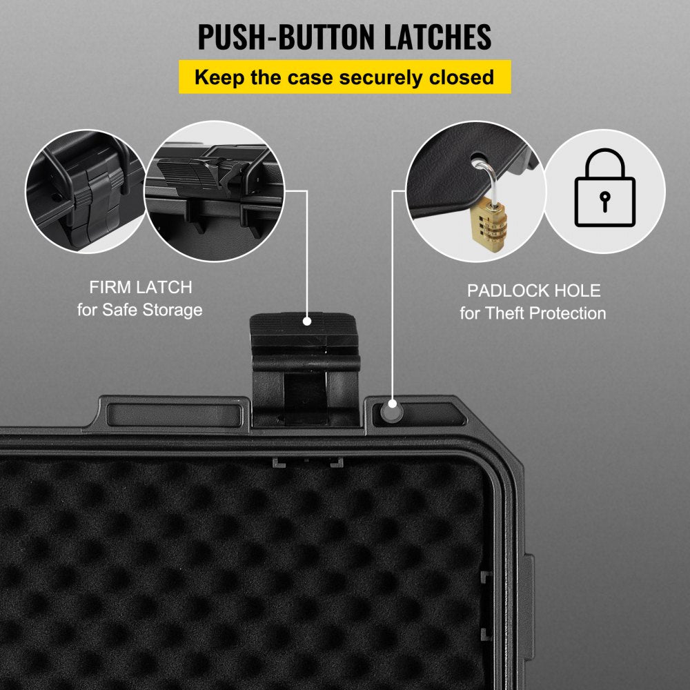 Waterproof Hard Case, 19 x 14 x 5 Inches, with Customizable Foam, Portable Protective Hard Camera Case, Shockproof for Laptop, Pistol, Camera, and More, Black