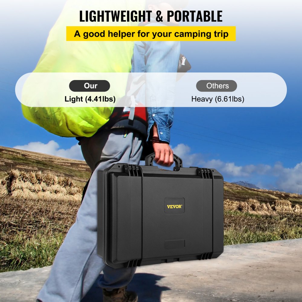 Waterproof Hard Case, 19 x 14 x 5 Inches, with Customizable Foam, Portable Protective Hard Camera Case, Shockproof for Laptop, Pistol, Camera, and More, Black
