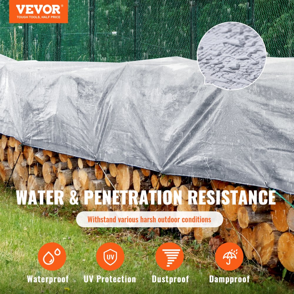 Tarp Waterproof 20x30 ft, Plastic Poly Tarp Cover 10 Mil, Multi Purpose Tear UV and Temperature Resistant Outdoor Tarpaulin with High Durability Reinforced Grommets (Silver/Brown)