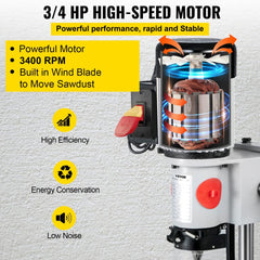 Hollow chisel mortiser machine with 1/2 HP cast iron base and 3400 RPM motor.