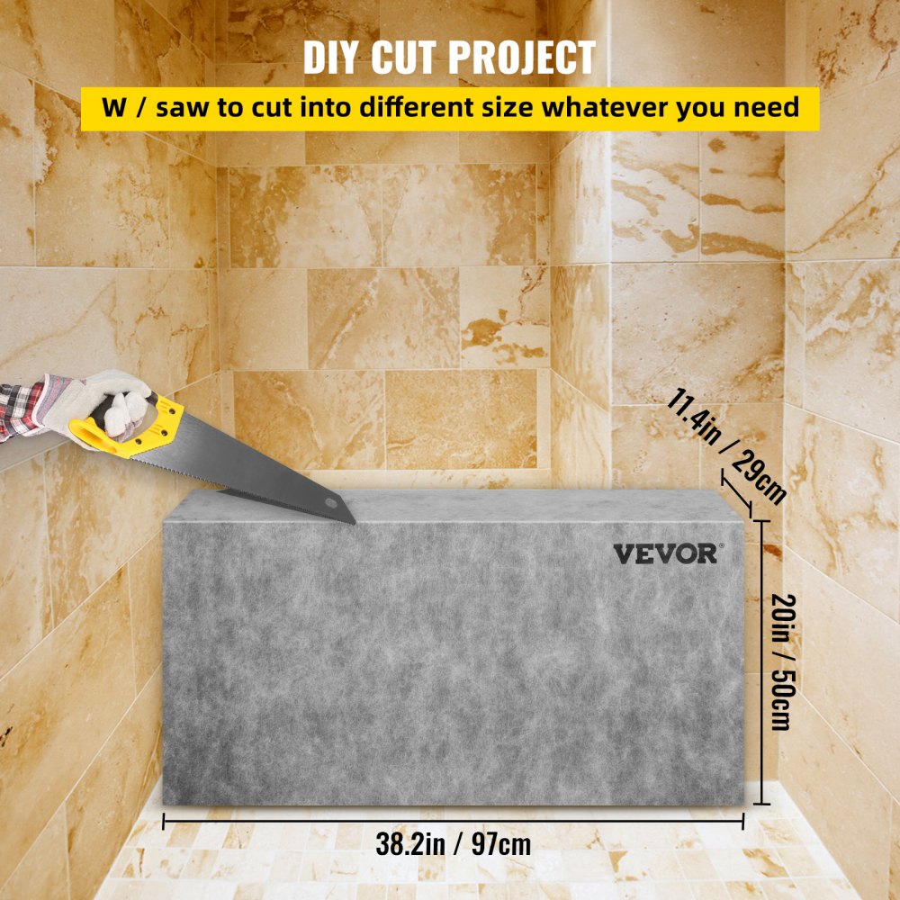 Rectangular EPS composite shower seat with waterproof membrane and 440 lbs load capacity.
