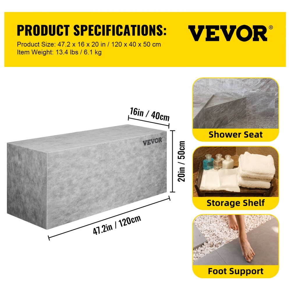 Bostome Ready to Tile Shower Seat is a 47.2" EPS composite bench with a waterproof surface.