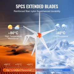 500W Wind Turbine Generator, 12V Wind Turbine Kit, 5-Blade Wind Power Generator with MPPT Controller, Adjustable Windward Direction & 2.5m/s Start Wind Speed, Suitable for Home, Farm, RVs, Boats