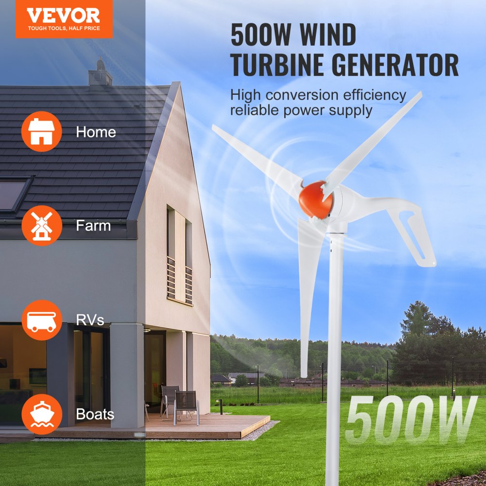 500W Wind Turbine Generator with Anemometer, 12V Wind Turbine Kit, 3-Blade Wind Power Generator, MPPT Controller & Adjustable Windward Direction, Suitable for Home, Farm, RVs, Boats
