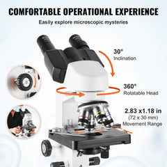 Binocular Compound Microscope, 40X-2500X Magnification, Binocular Compound Lab Microscope with LED Illumination, Two-Layer Mechanical Stage, Includes Phone Holder & Microscope Slides