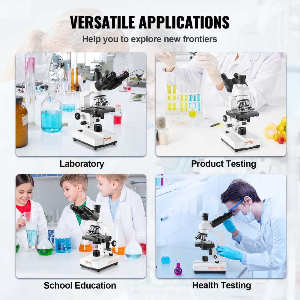 Compound Trinocular Microscope, 40X-5000X Magnification Trinocular Compound Lab Microscope with Two-Layer Mechanical Stage, External Interface, LED Illumination and Microscope Slides Included
