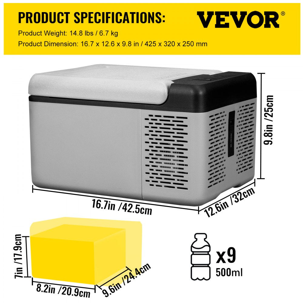 12 Volt Refrigerator 10 Qt, Portable Mini Freezer (-4℉~68℉) W/APP Control Car Compressor Fridge Cooler 12V/24V DC and 110-220V AC For Camping, Road Trip, Travel, Outdoor and Home