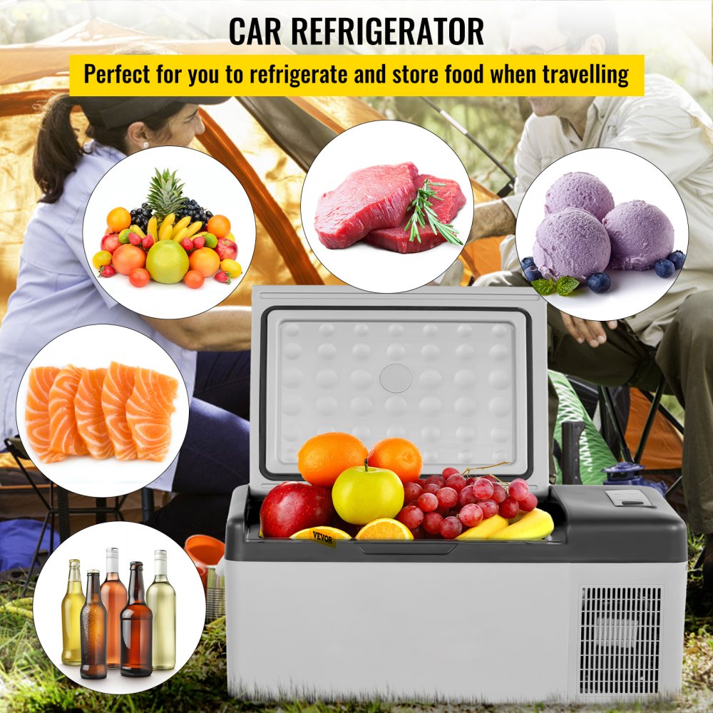 12 Volt Refrigerator 16 Qt, Portable Mini Car Fridge w/ -4℉-68℉ Cooling Range & App Control 12/24V DC & 110-240V AC Electric Compressor Cooler for Truck Vehicle RV Boat Outdoor & Home Use, Grey