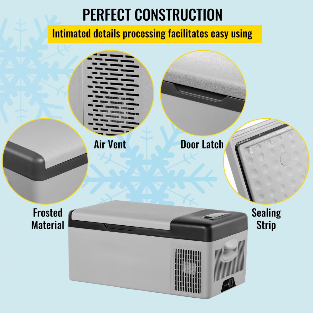 12 Volt Refrigerator 16 Qt, Portable Mini Car Fridge w/ -4℉-68℉ Cooling Range & App Control 12/24V DC & 110-240V AC Electric Compressor Cooler for Truck Vehicle RV Boat Outdoor & Home Use, Grey