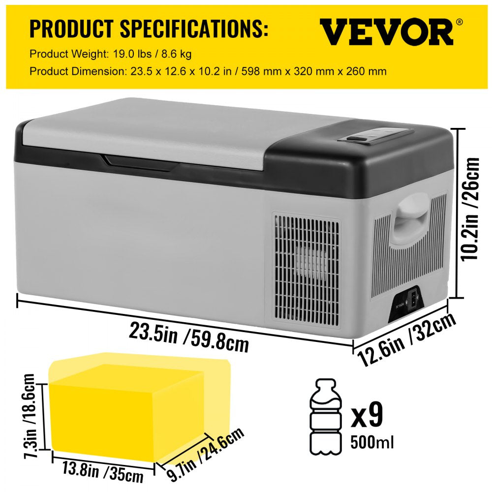 12 Volt Refrigerator 16 Qt, Portable Mini Car Fridge w/ -4℉-68℉ Cooling Range & App Control 12/24V DC & 110-240V AC Electric Compressor Cooler for Truck Vehicle RV Boat Outdoor & Home Use, Grey