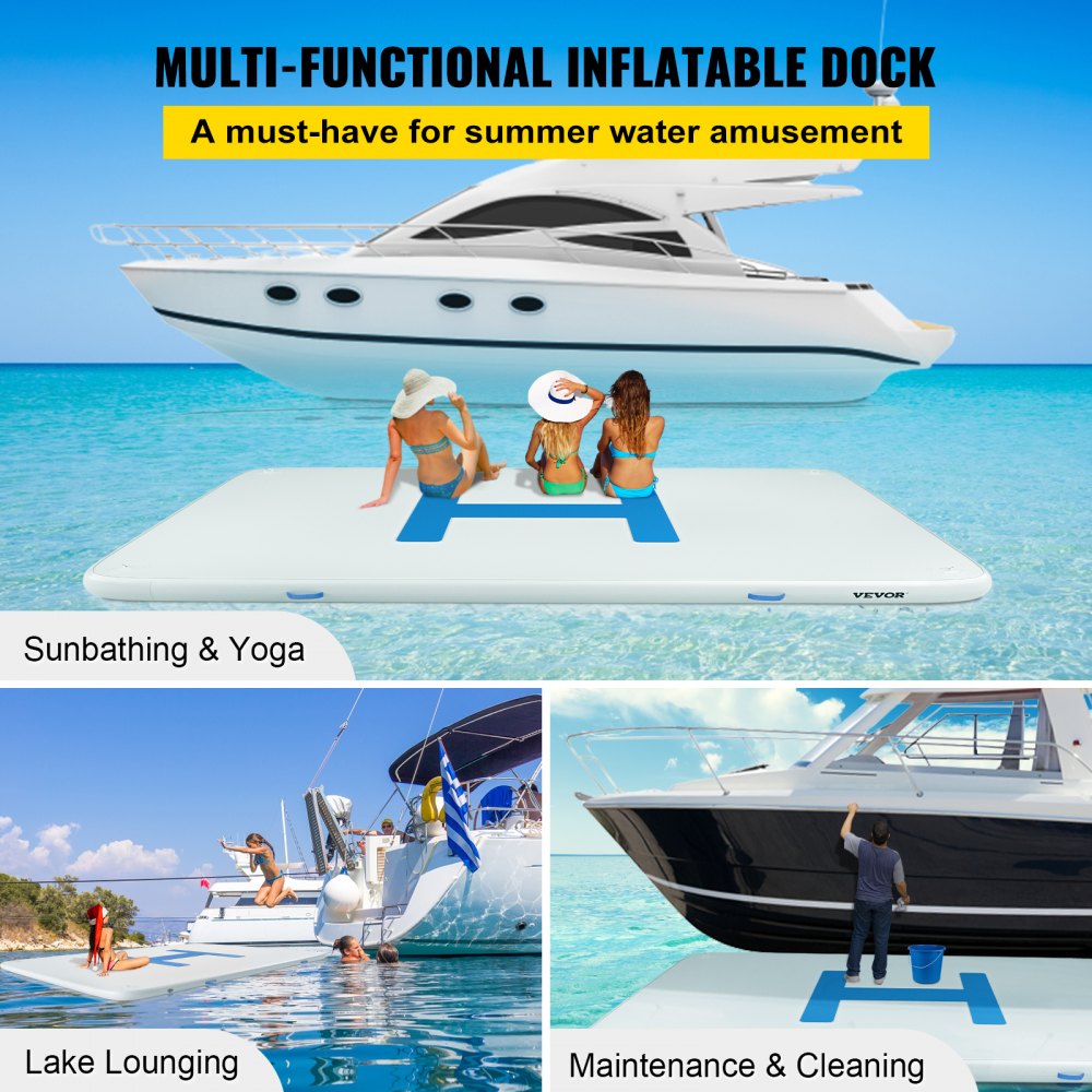 13’x6.5’x6” Inflatable Dock Platform, 8 to 10 Person Inflatable Floating Dock, Floating Platform with Electric Air Pump & Hand Pump for Pool Beach Ocean Lake Float for Adults