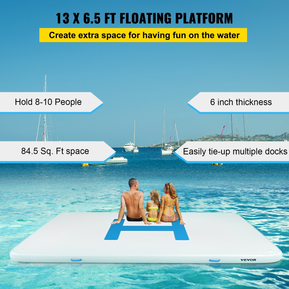 13’x6.5’x6” Inflatable Dock Platform, 8 to 10 Person Inflatable Floating Dock, Floating Platform with Electric Air Pump & Hand Pump for Pool Beach Ocean Lake Float for Adults