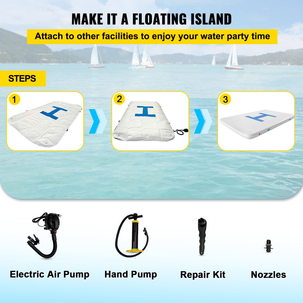 13’x6.5’x6” Inflatable Dock Platform, 8 to 10 Person Inflatable Floating Dock, Floating Platform with Electric Air Pump & Hand Pump for Pool Beach Ocean Lake Float for Adults