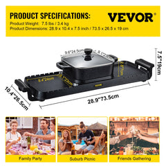 2 in 1 Electric Grill and Hot Pot, 2400W BBQ Pan Grill and Hot Pot, Multifunctional Teppanyaki Grill Pot with Dual Temp Control, Smokeless Hot Pot Grill with Nonstick Coating for 1-8 People