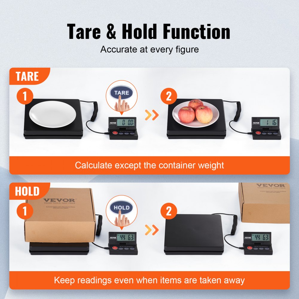 Digital Shipping Scale, 110 lbs x 0.07 oz. Heavy Duty Postal Scale with Timer, Tare, Hold Function, 90° Foldable LCD Screen Package Scale for Laggage, Home, Post Office, AC/DC Powered, FCC Liste