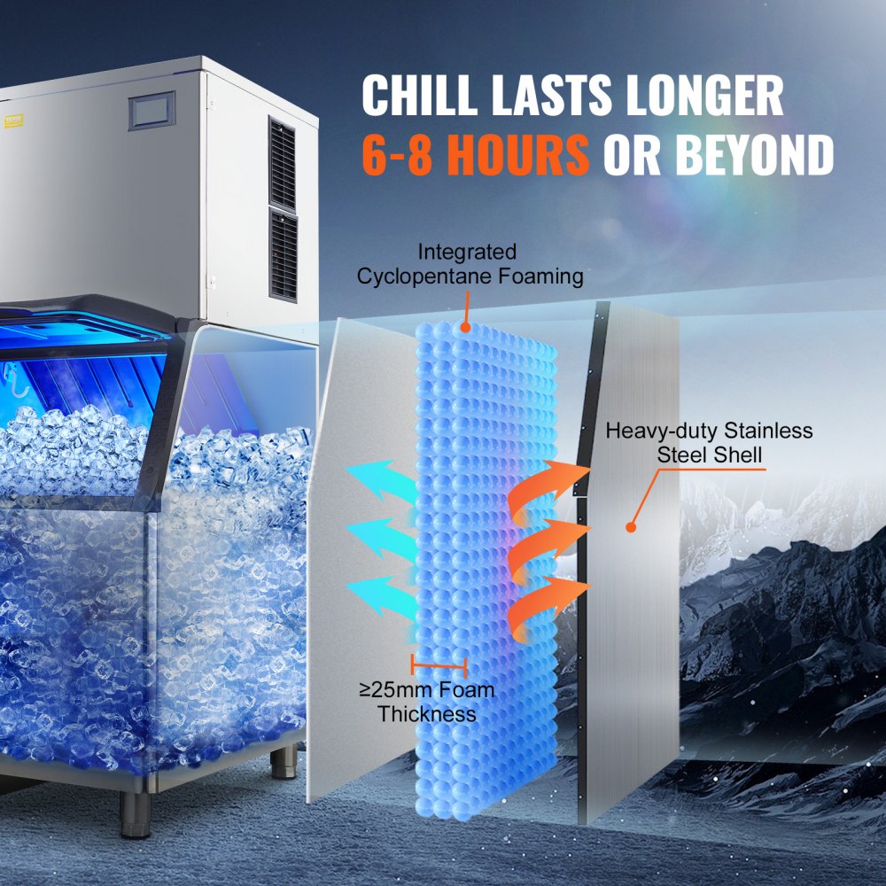 Commercial Ice Maker, 400LBS/24H Ice Making Machine with 330.7LBS Large Storage Bin, 800W Auto Self-Cleaning Ice Maker Machine with 3.5-inch LED Screen for Business Bar Cafe Restaurant