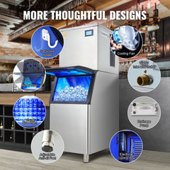 Commercial Ice Maker, 400LBS/24H Ice Making Machine with 330.7LBS Large Storage Bin, 800W Auto Self-Cleaning Ice Maker Machine with 3.5-inch LED Screen for Business Bar Cafe Restaurant