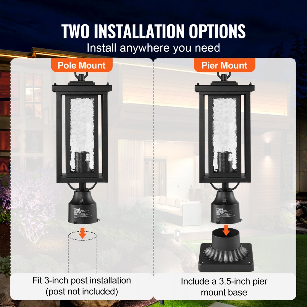 2 PCs Dusk to Dawn Outdoor Lamp Post Light Fixture 17.72in Pole Pier Mount