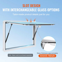 Concession Window 36"x24", Aluminum Alloy Food Truck Service Window with Awning Door & Drag Hook, Up to 85 Degrees Stand Serving Window for Food Trucks Concession Trailers, Glass Not Included