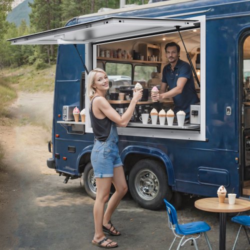 Concession Window 36"x36", Aluminum Alloy Food Truck Service Window with Awning Door & Drag Hook, Up to 85 Degrees Stand Serving Window for Food Trucks Concession Trailers, Glass Not Included