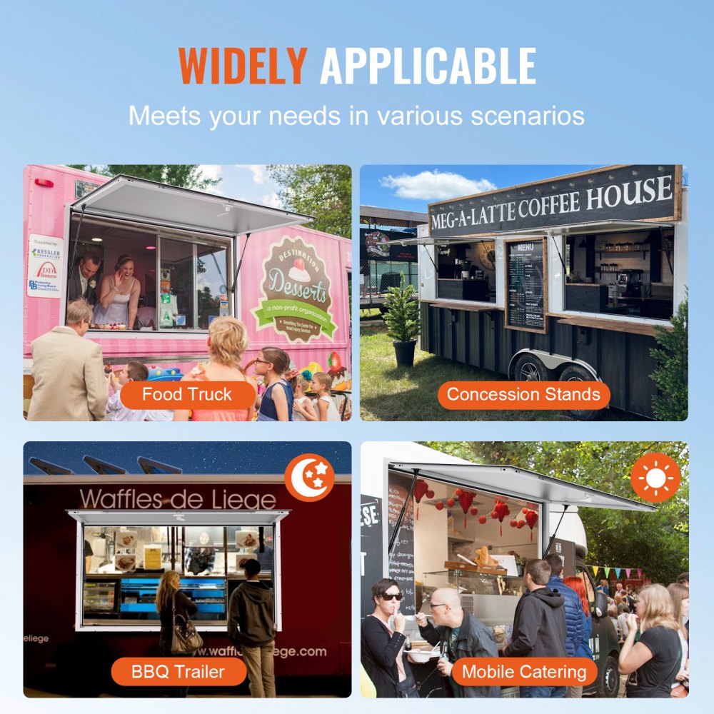 Concession Window 36"x36", Aluminum Alloy Food Truck Service Window with Awning Door & Drag Hook, Up to 85 Degrees Stand Serving Window for Food Trucks Concession Trailers, Glass Not Included