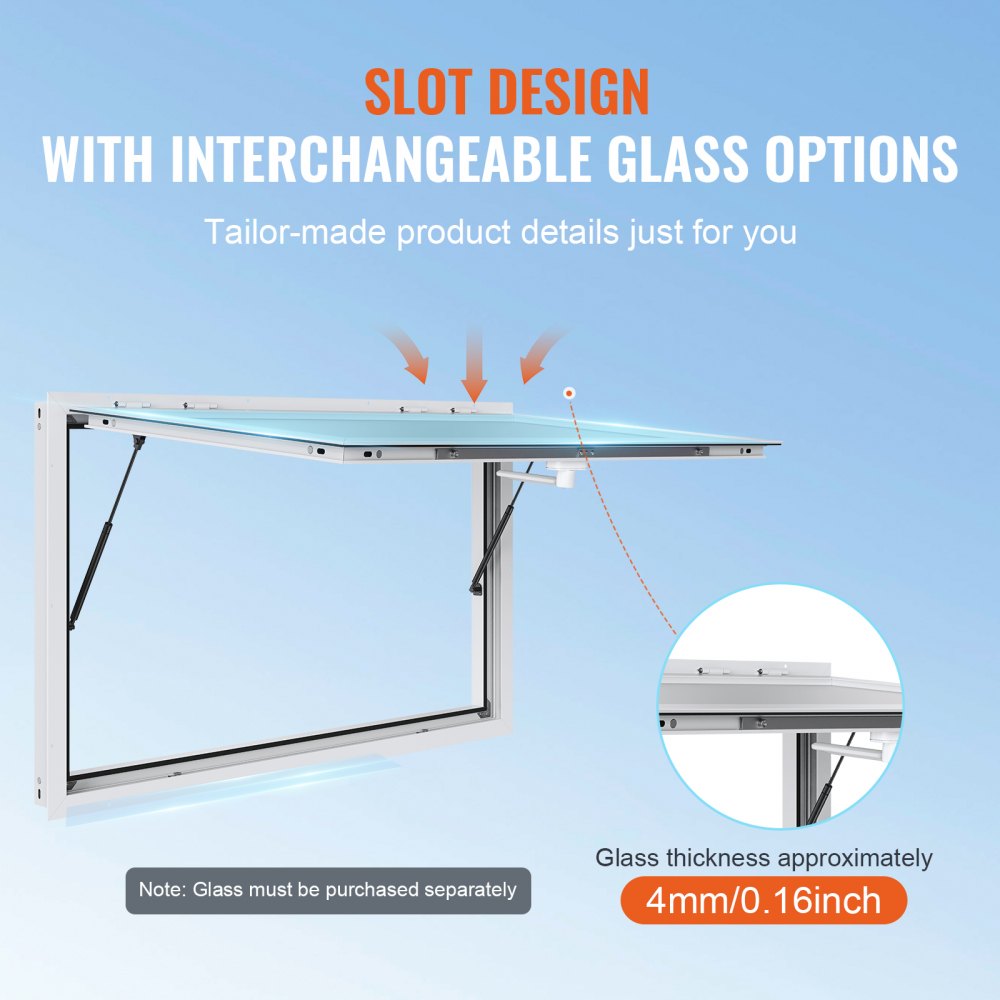 Concession Window 60"x36", Aluminum Alloy Food Truck Service Window with Awning Door & Drag Hook, Up to 85 Degrees Stand Serving Window for Food Trucks Concession Trailers, Glass Not Included