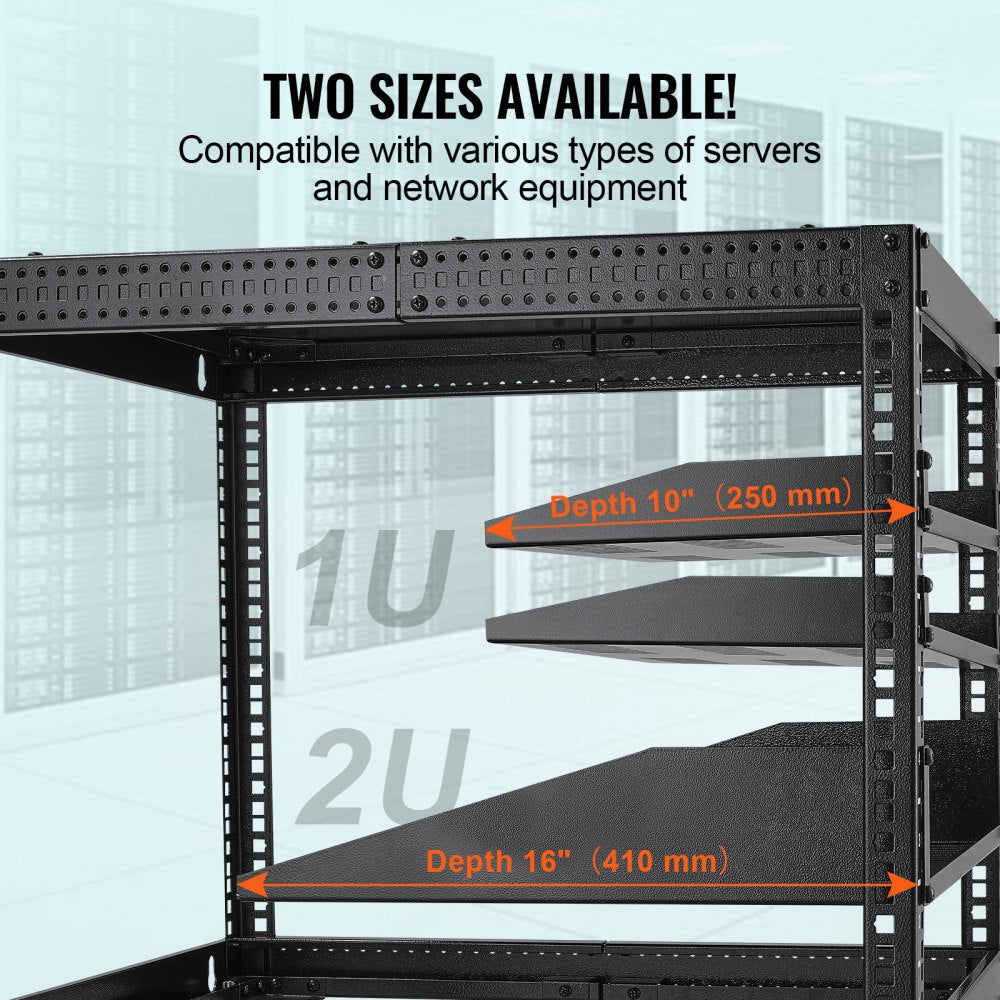 2PCS 1U Server Rack Shelf 10"/254 mm Depth Vented Rack Mount Shelf Tray
