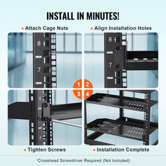2PCS 1U Server Rack Shelf 10"/254 mm Depth Vented Rack Mount Shelf Tray