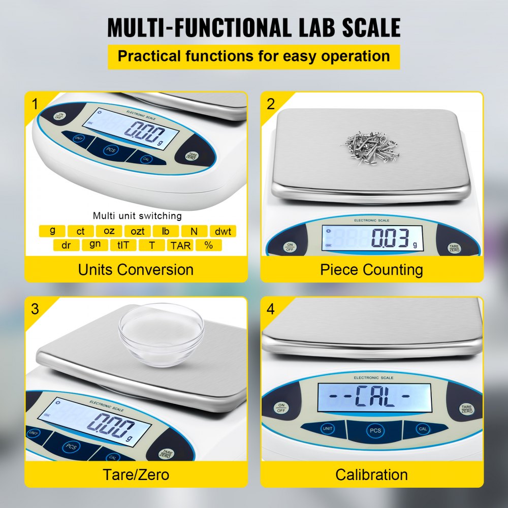 Analytical Balance, 5000g x 0.01g Accuracy Lab Scale, High Precision Electronic Analytical Balance, 13 Units Conversion, Counting Function, LCD Display, for Lab University Jewelry (5000g, 0.01g)