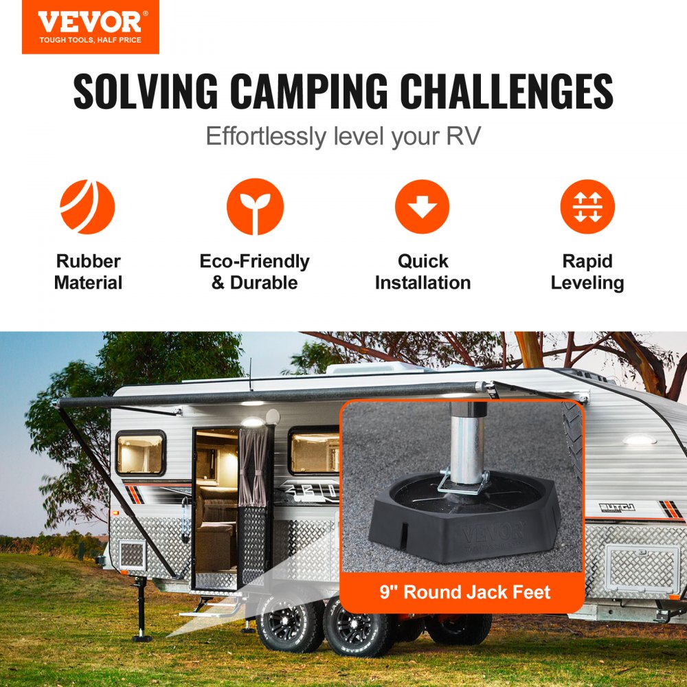RV Leveling Pads, 9 Inch Round Landing Feet, Permanent Attached Jack Stabilizers, Rubber Jack Pads, 5000 lbs Capacity per RV Jack Pad, 5th Wheels, Travel Trailers, Class A/C Motorhomes (6-Pack)