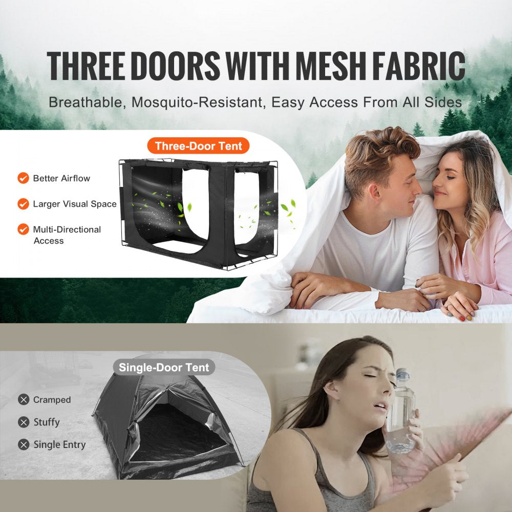 3 Doors Bed Tent Breathable Tent 70% Blackout with 0.37 in Fiber Poles