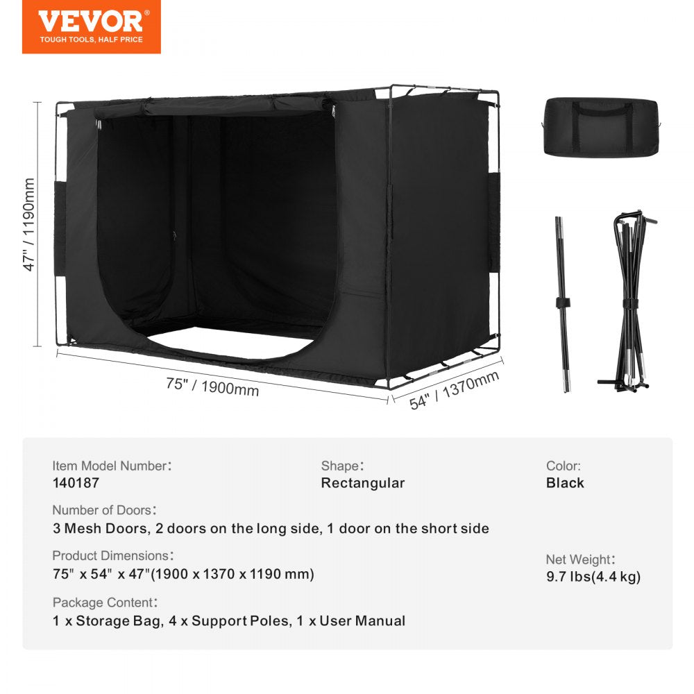 3 Doors Bed Tent Breathable Tent 70% Blackout with 0.37 in Fiber Poles