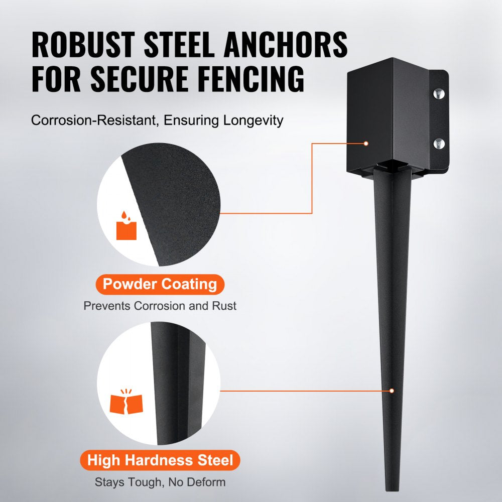 Fence Post Anchor Ground Spike, 6 Pack 24 x 4 x 4 Inches Outer Diameter (Inner Diameter 3.5 x3.5 Inches), Metal Black Powder Coated Post Stake Ground, for Mailbox Deck Garden Railing