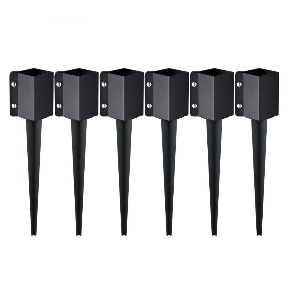 Fence Post Anchor Ground Spike, 6 Pack 24 x 4 x 4 Inches Outer Diameter (Inner Diameter 3.5 x3.5 Inches), Metal Black Powder Coated Post Stake Ground, for Mailbox Deck Garden Railing