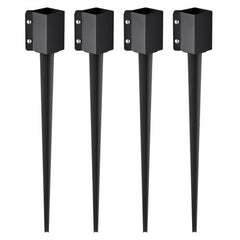 Fence Post Anchor Ground Spike, 4 Pack 36 x 4 x 4 Inches Outer Diameter (Inner Diameter 3.5 x3.5 Inches), Metal Black Powder Coated Post Stake Ground, for Mailbox Deck Garden Railing