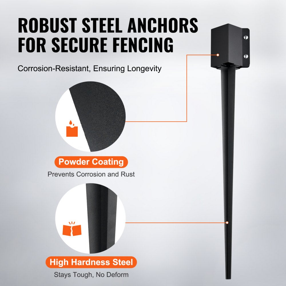 Fence Post Anchor Ground Spike, 4 Pack 36 x 4 x 4 Inches Outer Diameter (Inner Diameter 3.5 x3.5 Inches), Metal Black Powder Coated Post Stake Ground, for Mailbox Deck Garden Railing