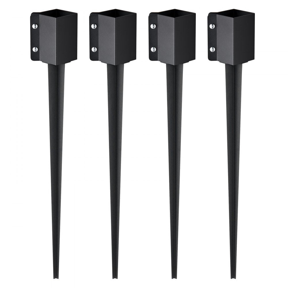 Fence Post Anchor Ground Spike, 4 Pack 36 x 4 x 4 Inches Outer Diameter (Inner Diameter 3.5 x3.5 Inches), Metal Black Powder Coated Post Stake Ground, for Mailbox Deck Garden Railing