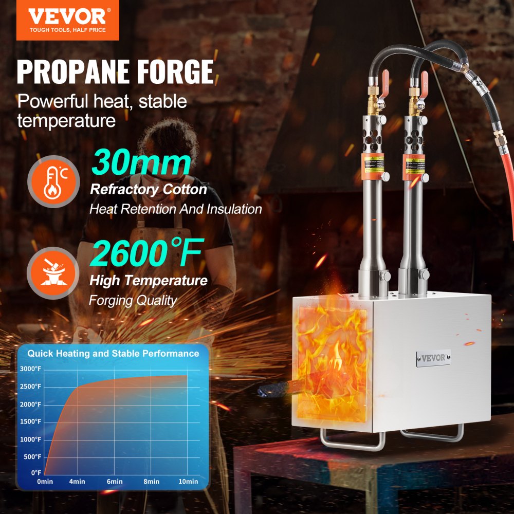 Bostome 2 burner propane forge made of stainless steel, designed for high-temperature metalworking.