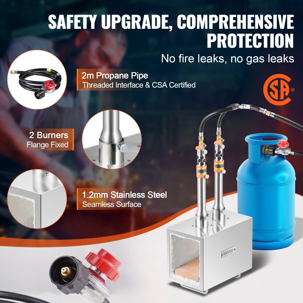 Bostome 2 burner propane forge with stainless steel body and dual burners for efficient heating.