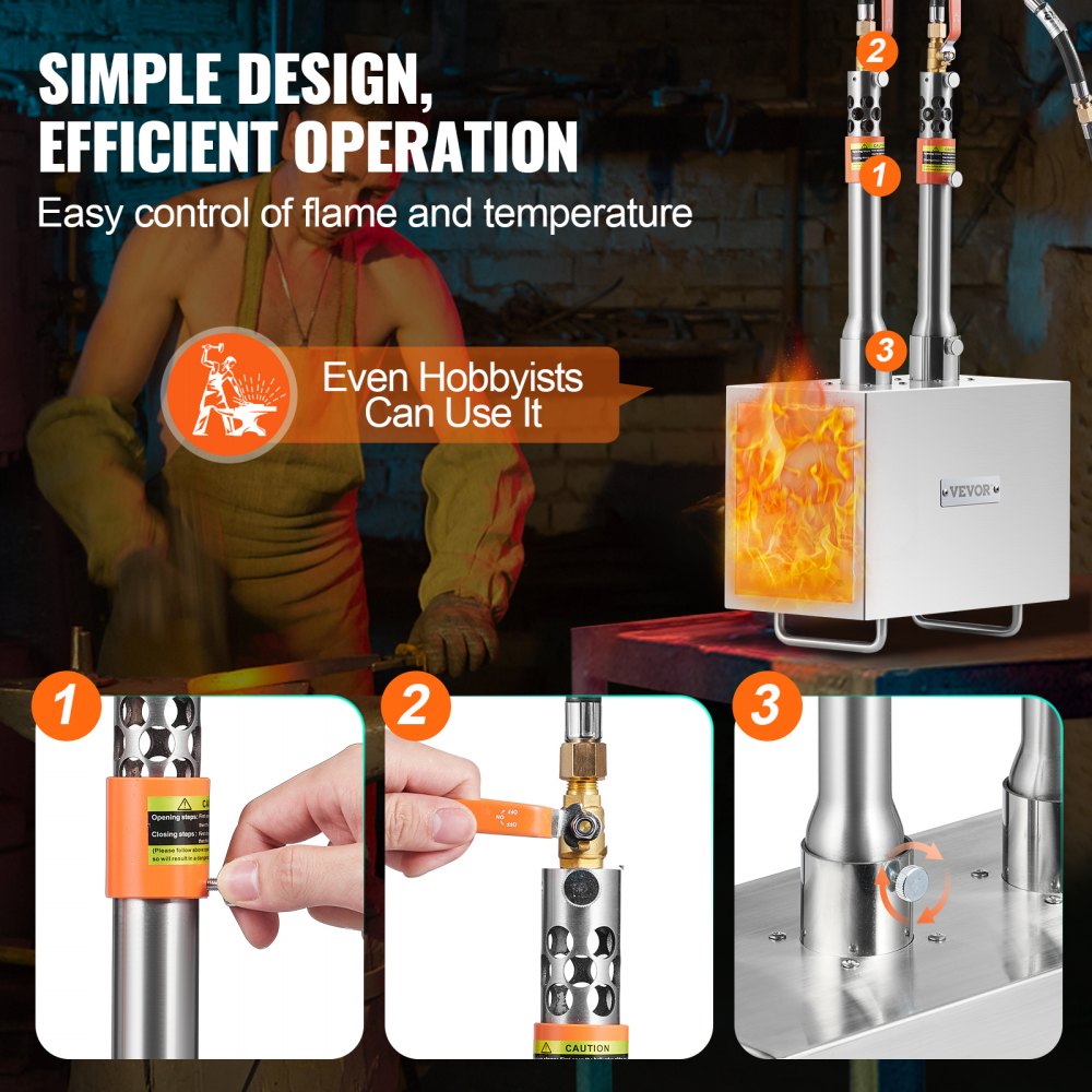Bostome 2 burner propane forge made of stainless steel with dual burners and square design.