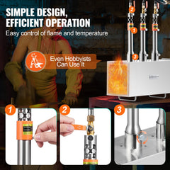 Bostome 3 Burner Propane Forge with stainless steel body and three burners for efficient metal forging.