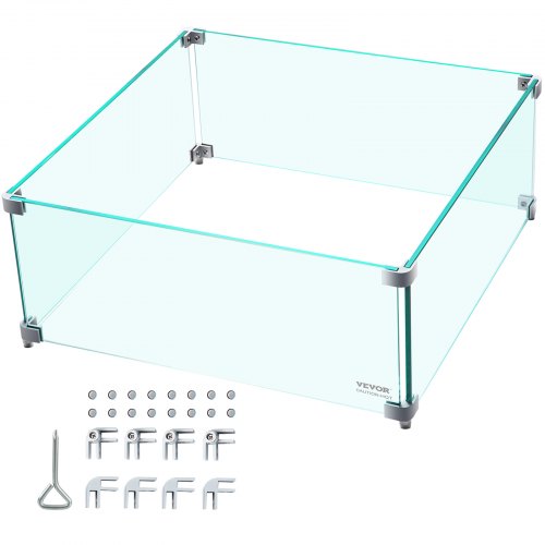 Clear tempered glass wind guard for 14x14 inch fire pit, 6 inches high with aluminum brackets.