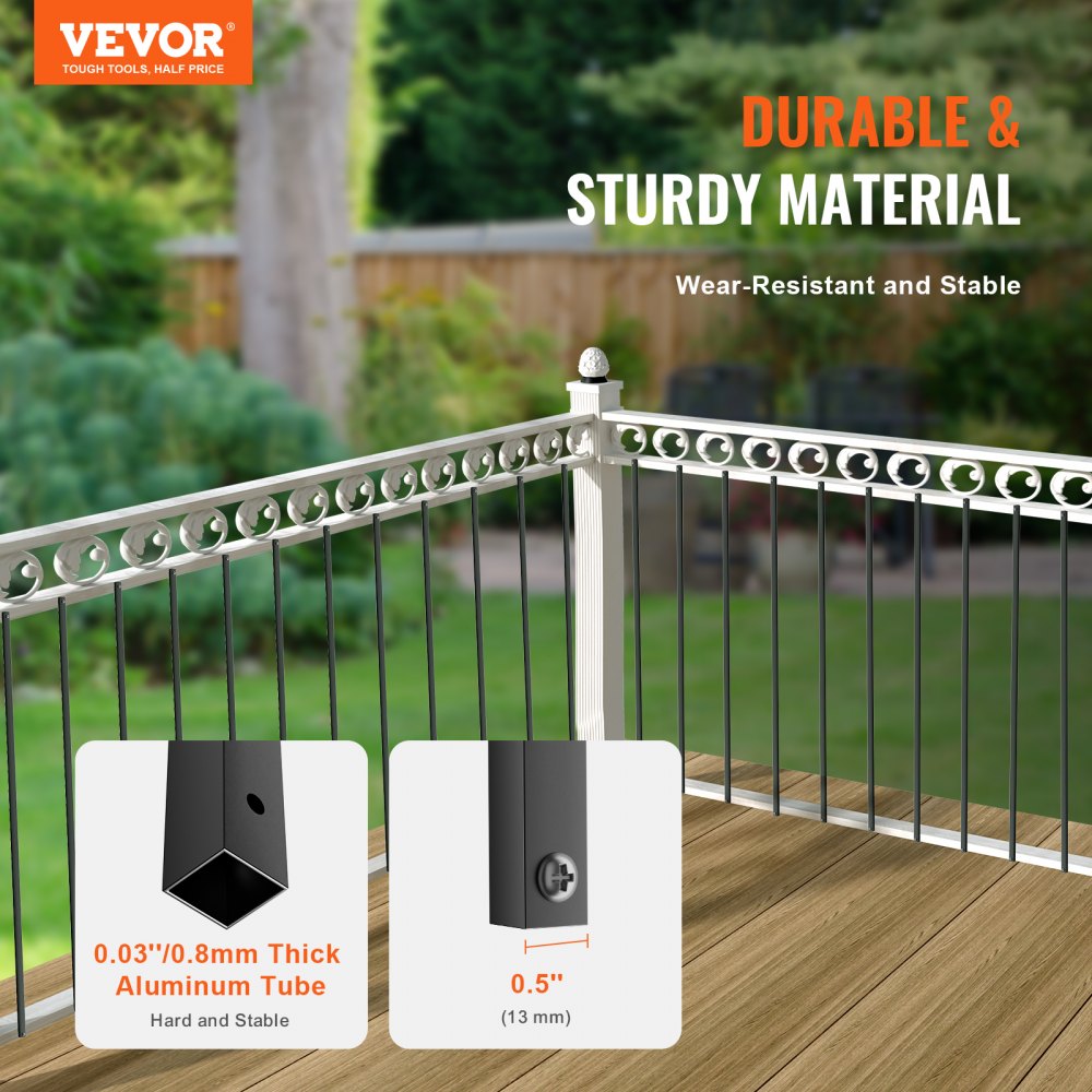 Matte black aluminum stair balusters, 44 inches tall, in an 11-pack for stylish railings.