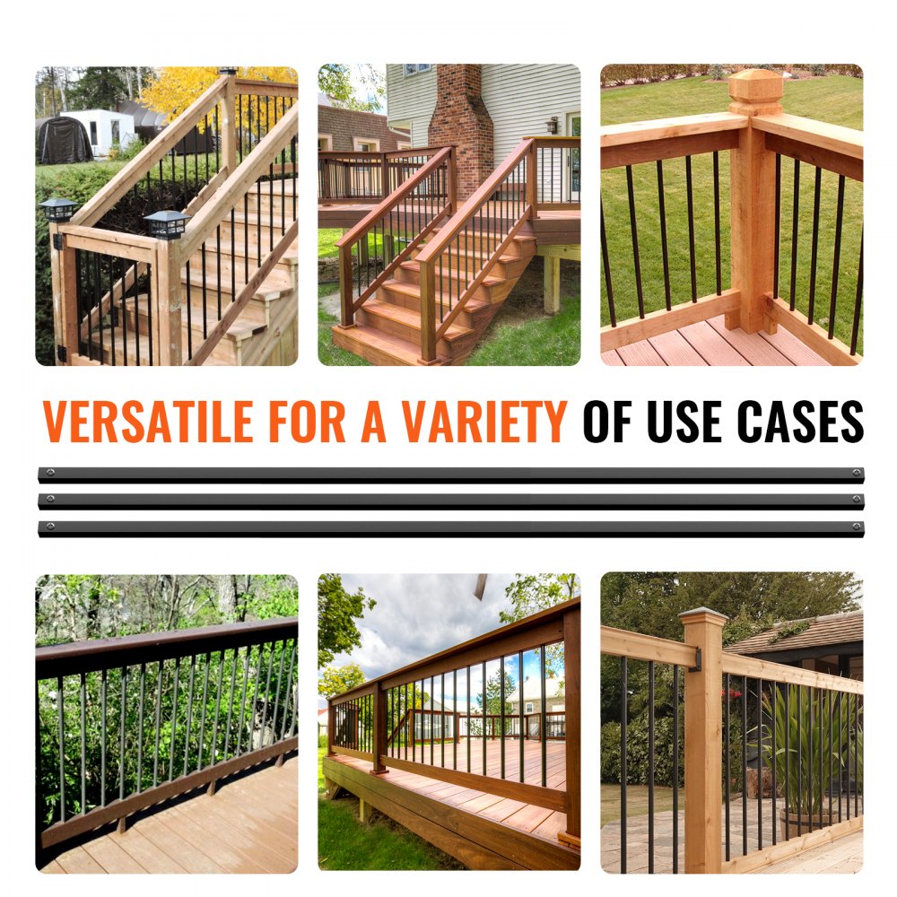 Matte black aluminum stair balusters, 44 inches tall, in an 11 pack for durable railing systems.