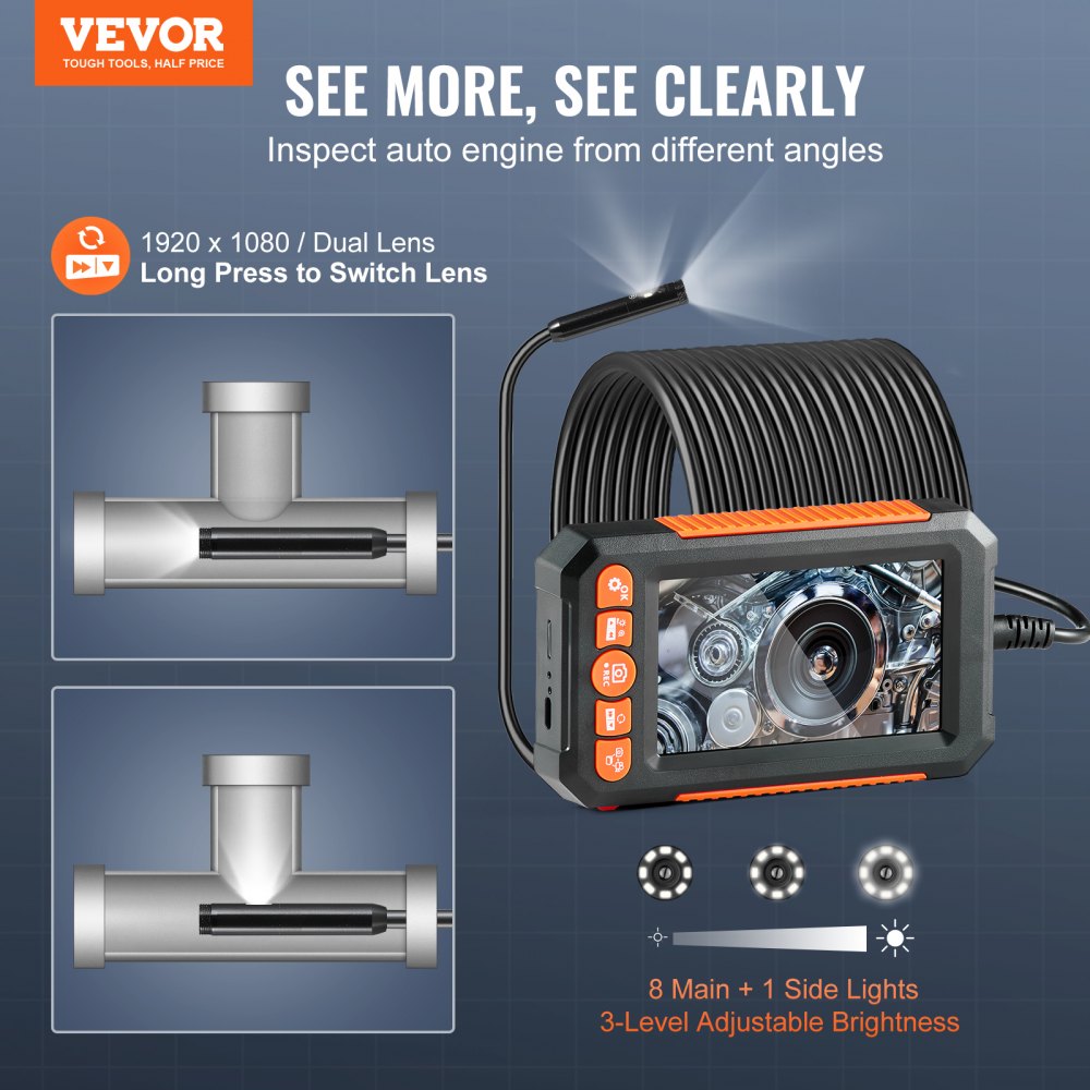 Endoscope Camera with Lights Dual Lens Borescope 49.2FT Cable 4.3" Screen