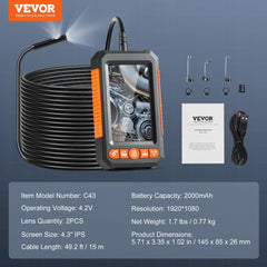 Endoscope Camera with Lights Dual Lens Borescope 49.2FT Cable 4.3" Screen