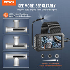 Endoscope Camera with Lights Triple Lens Borescope 16.4FT Cable 5" Screen