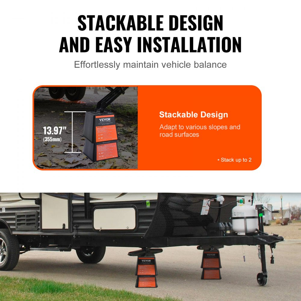 Trailer Jack Block, 6000 lbs Capacity per RV Leveling Block, High-quality Polypropylene RV Camper Stabilizer Blocks, RV Travel Accessories Use for Any Tongue Jack, Post, Foot, 5th Wheels, 4-Pack